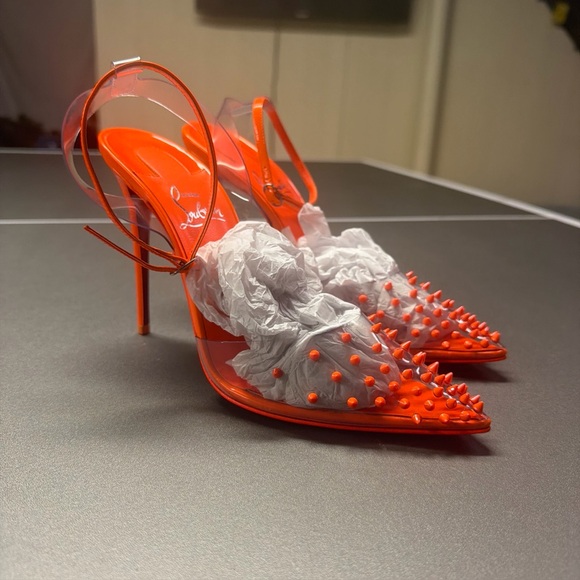 Christian Louboutin Shoes - Christian Louboutin Spikoo PVC Fluo Neon Orange AnkleStrap‎ Sandal Pumps NWOT 39